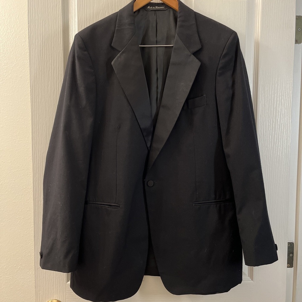 Tuxedo Men's 42R Jacket 36 L Pants‎ Black Formal 2 Piece Suit Sateen Notch Lapel